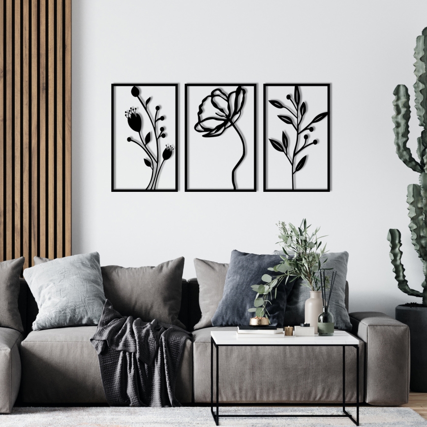 SET 3x Wanddekoration 78x39 cm Blumen Metall