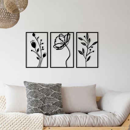 SET 3x Wanddekoration 78x39 cm Blumen Metall