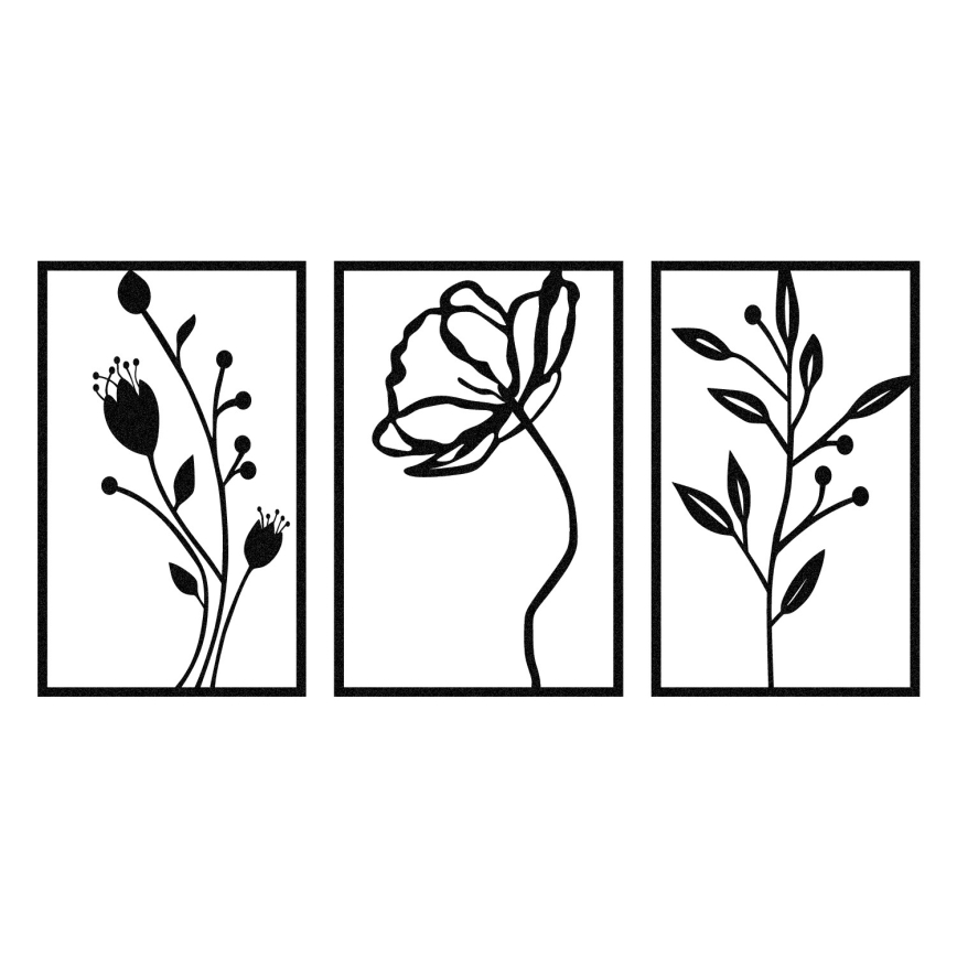 SET 3x Wanddekoration 78x39 cm Blumen Metall
