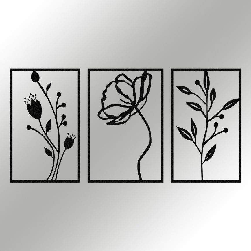 SET 3x Wanddekoration 78x39 cm Blumen Metall