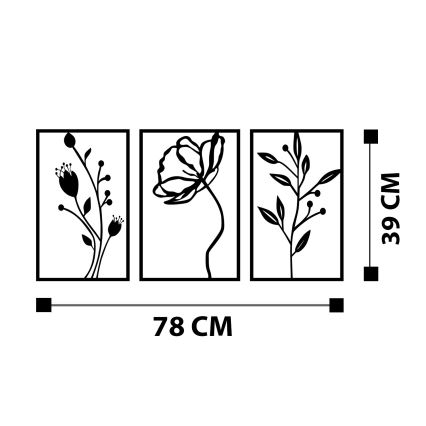 SET 3x Wanddekoration 78x39 cm Blumen Metall