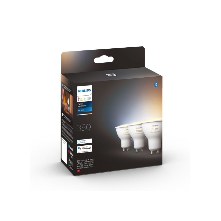 SET 3xLED Dimmbare Glühbirne Philips Hue WHITE AMBIANCE GU10/4,3W/230V 2200-6500
