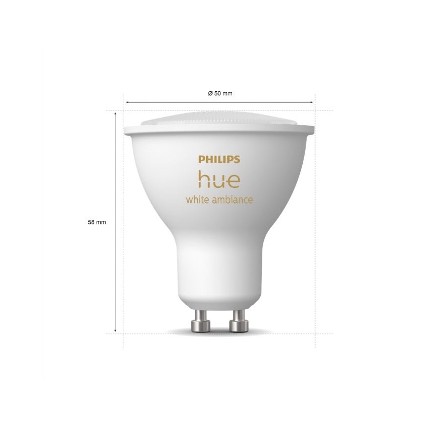 SET 3xLED Dimmbare Glühbirne Philips Hue WHITE AMBIANCE GU10/4,3W/230V 2200-6500