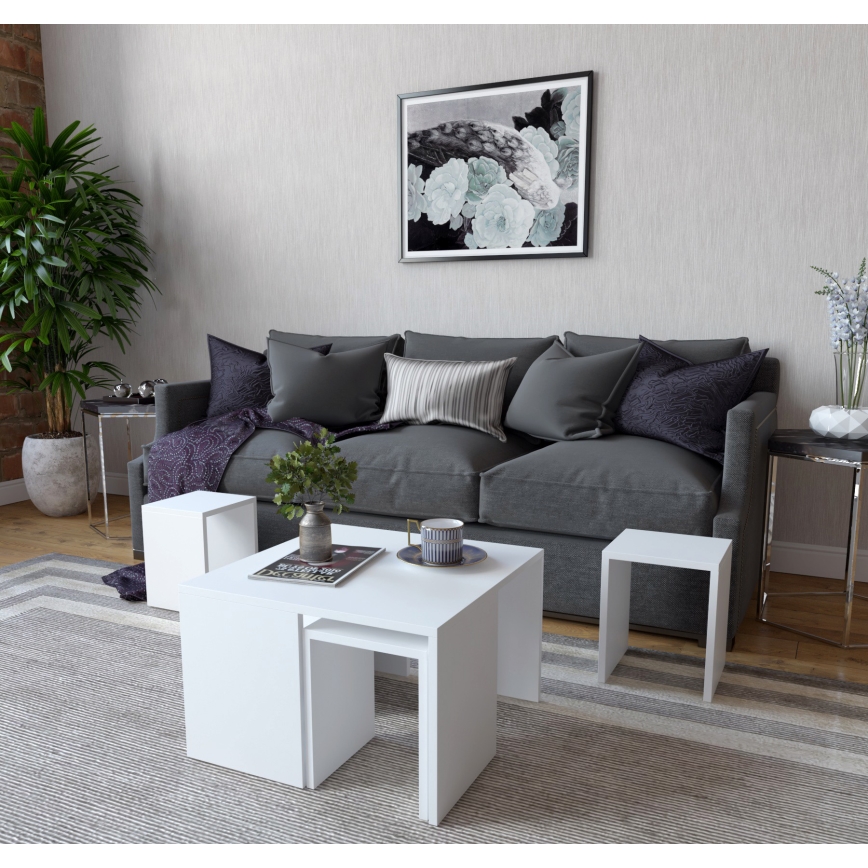 SET 4x Beistelltisch ORTANCA + Couchtisch weiß
