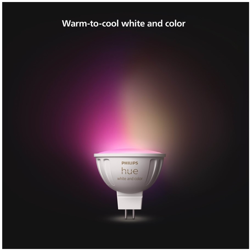 4er-Set dimmbares LED-RGBW-Leuchtmittel Philips Hue WHITE AND COLOR AMBIANCE GU5,3/MR16/6,3W/12V 2000-6500K