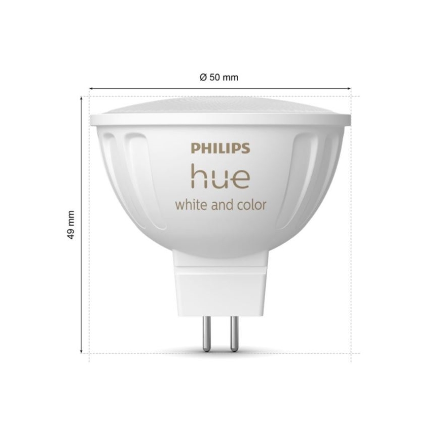 4er-Set dimmbares LED-RGBW-Leuchtmittel Philips Hue WHITE AND COLOR AMBIANCE GU5,3/MR16/6,3W/12V 2000-6500K