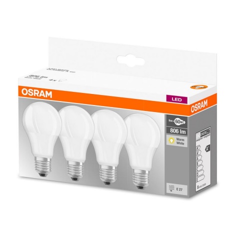 SET 4x LED-Glühbirne A60 E27/9W/230V 2700K - Osram
