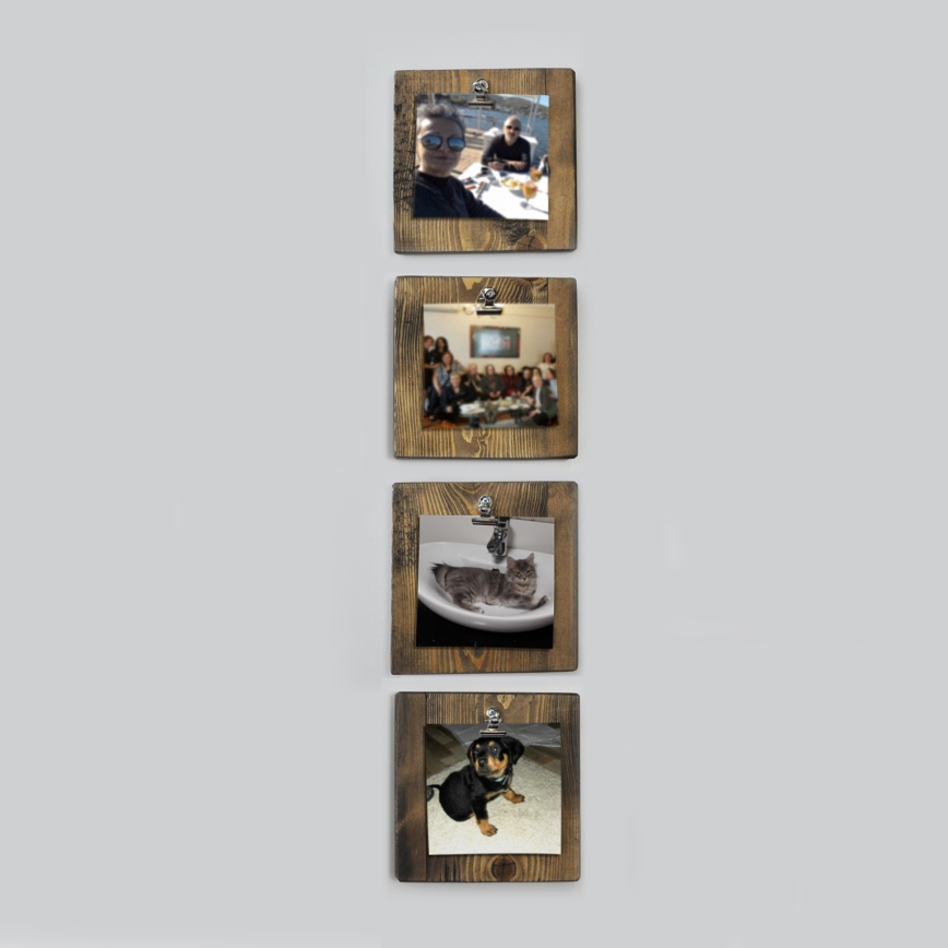 SET 4x Wandhalter für Fotos 14x14 cm braun