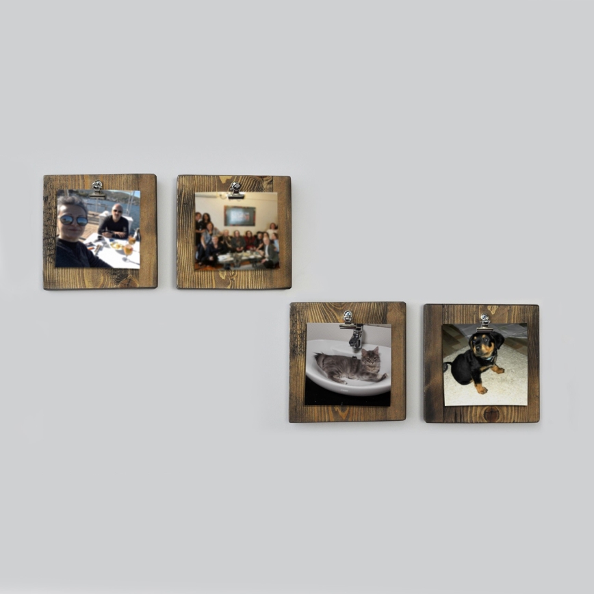 SET 4x Wandhalter für Fotos 14x14 cm braun