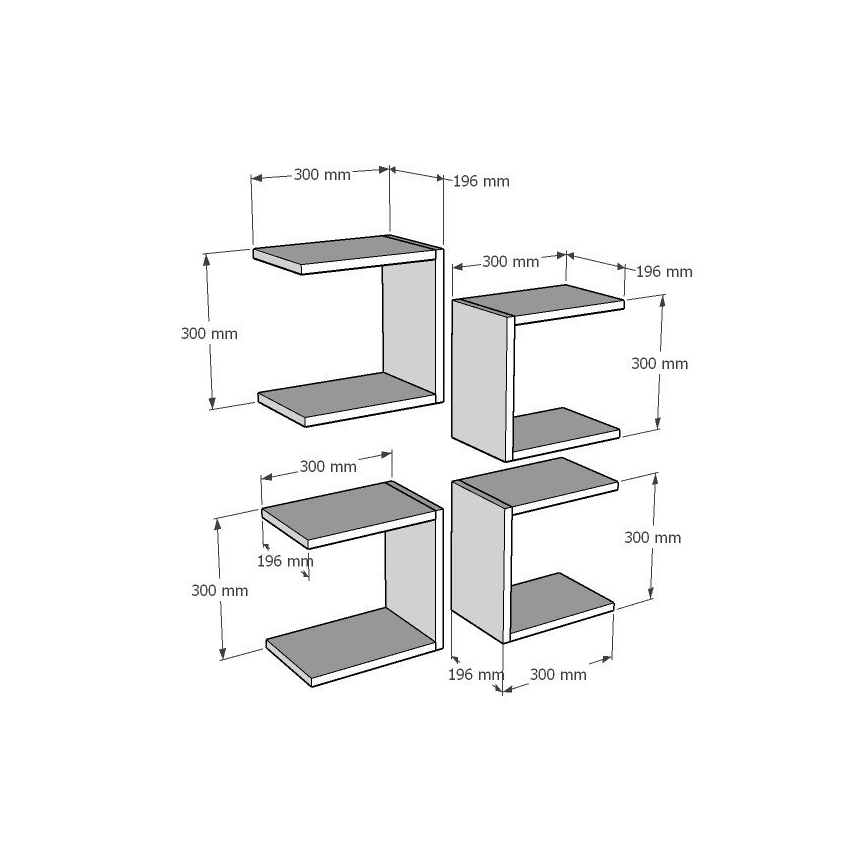SET 4x Wandregal BASE 30x30 cm weiß
