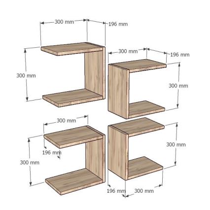 SET 4x Wandregal BASE braun