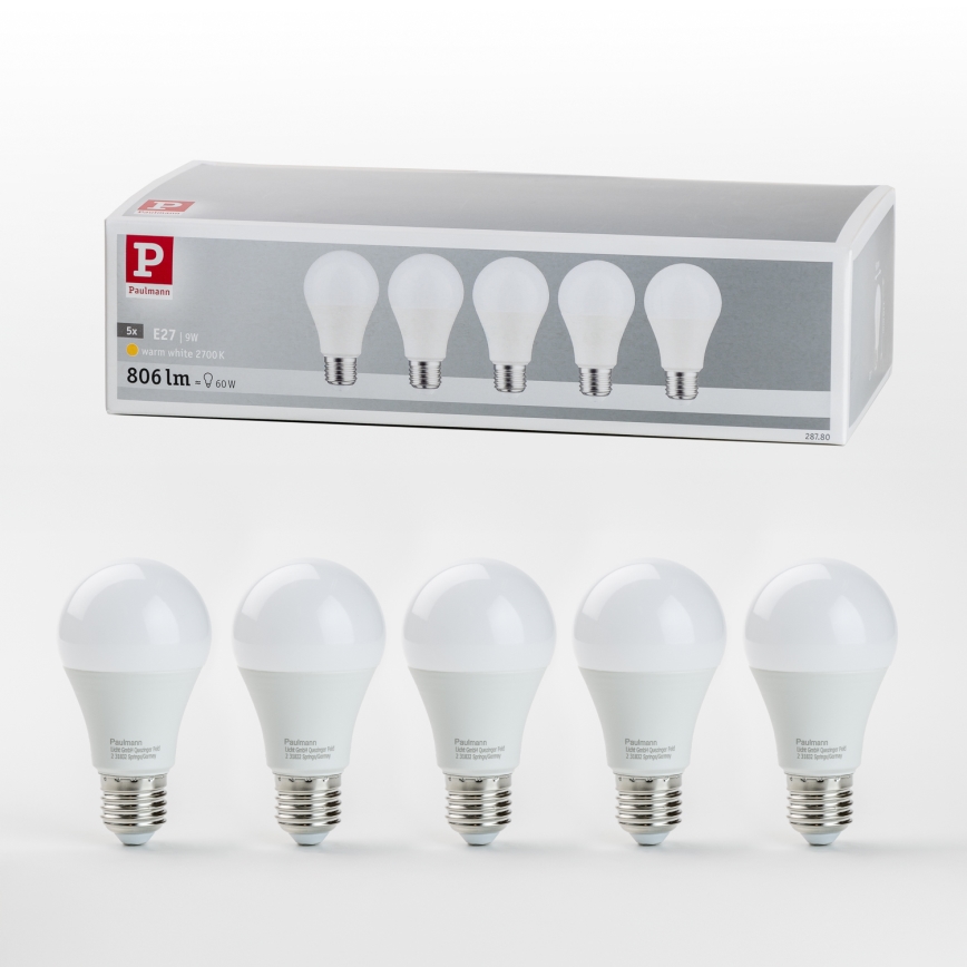 SET 5x LED-Lampe A60 E27/9W/230V 2700K - Paulmann 28780