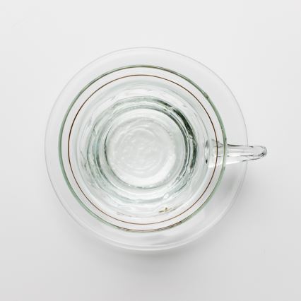 Set aus 6 klaren Gläsern mit Untertassen, Blumenstrauß Nr. 4