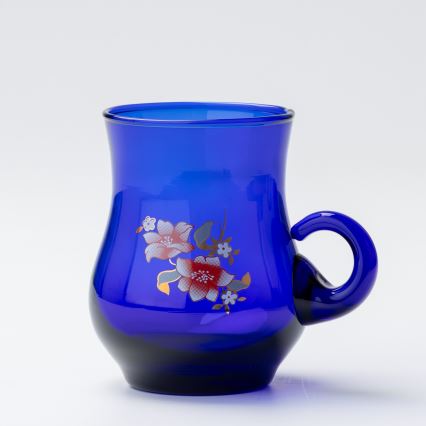 SET 6x Glastasse mit blauem Aufdruck- Blumenmuster Nr. 4