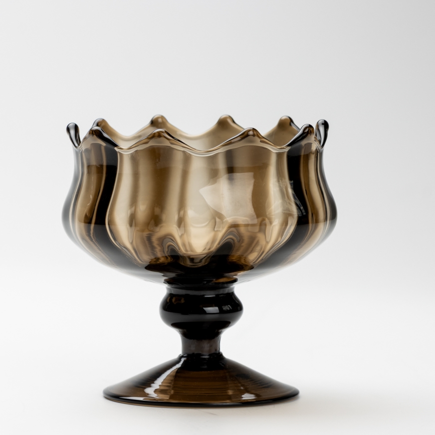 Set aus 6 Glastassen mit Untertassen und 1 Rauchglas-Zuckerdose