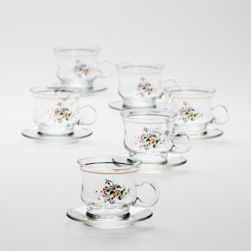 Set 6x Glastasse mit Untertasse klar Blumenstrauß Nr. 2