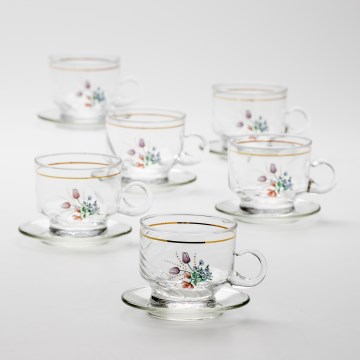 Set 6x Glastasse mit Untertasse klar Blumenstrauß Nr. 5