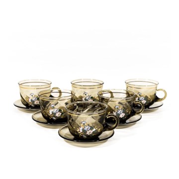 Set 6x Glastasse mit Untertasse rauchfarben