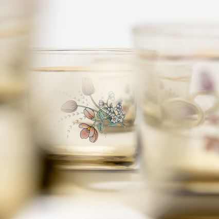 Set 6x Glastasse mit Untertasse rauchig Blumenstrauß Nr. 4