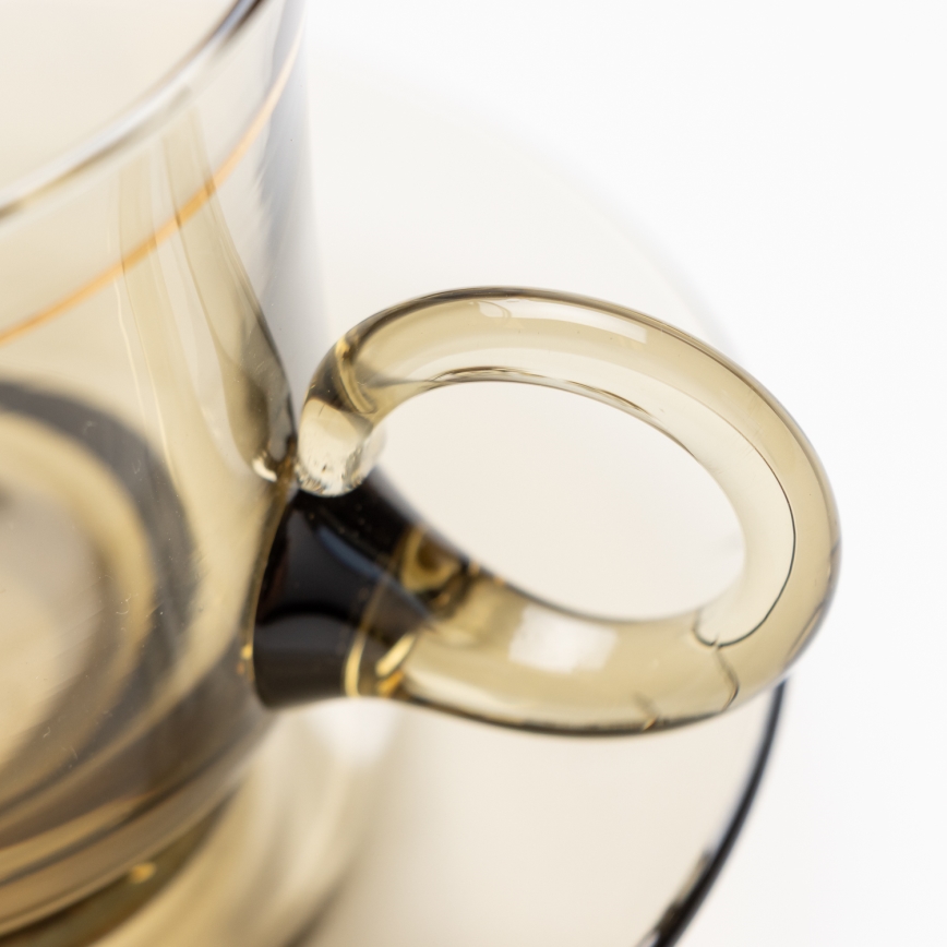 Set 6x Glastasse mit Untertasse rauchig Blumenstrauß Nr. 4