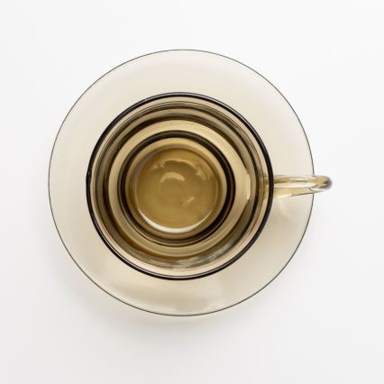 Set 6x Glastasse mit Untertasse rauchig Blumenstrauß Nr. 4