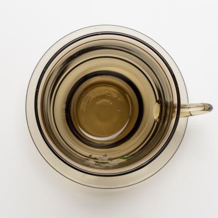 Set 6x Glastasse mit Untertasse und 1x Zuckerdose rauchig Blumenstrauß Nr. 4