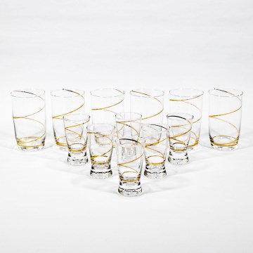 Set 6x größeres Glas und 6x kleineres Glas für Shots klar golden