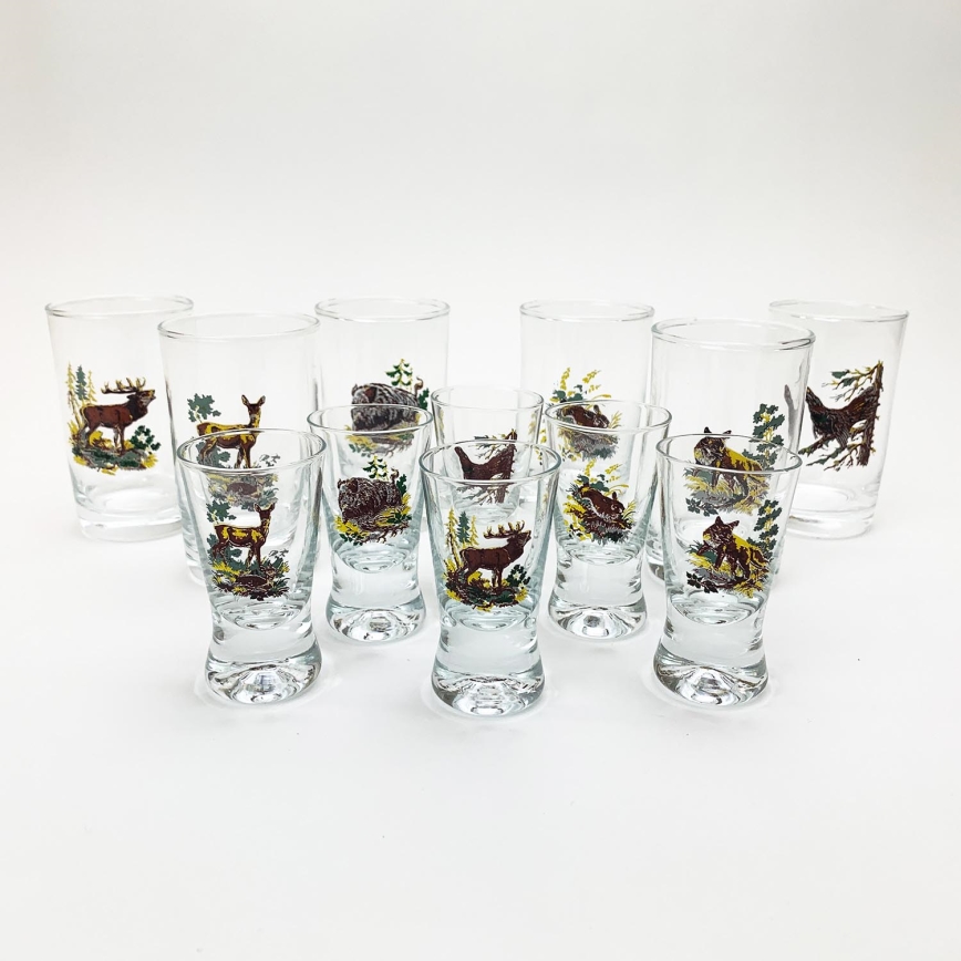 Set 6x Größeres Glas und 6x Kleineres Glas für Shots klar mit Tiermotiven