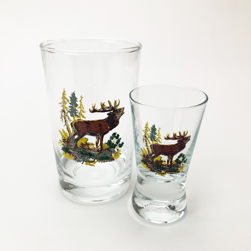 Set 6x Größeres Glas und 6x Kleineres Glas für Shots klar mit Tiermotiven