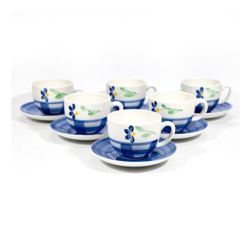 Set 6x Keramiktasse Tereza mit Untertasse weiß-blau