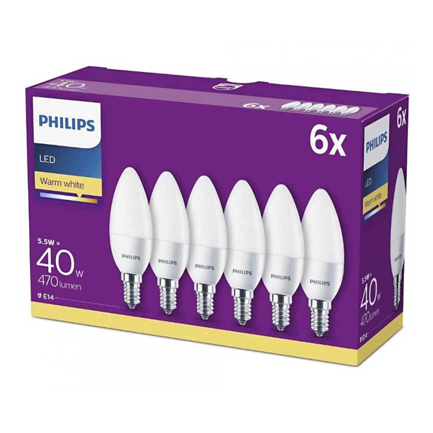 SET 6x LED-Glühbirne Philips B35 E14/5,5W/230V 2700K