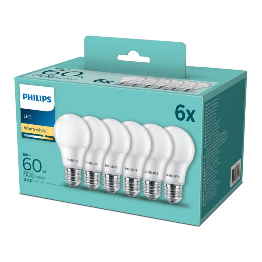 SET 6x LED-Glühbirne Philips E27/8W/230V 2700K