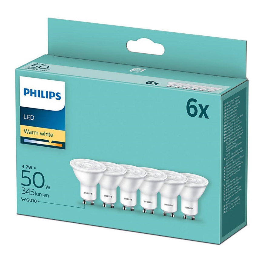 SET 6x LED Glühbirne Philips GU10/4,7W/230V 2700K