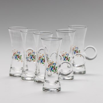 Set 6x Likörglas mit Henkel klar mit Blumenstrauß-Motiv Nr. 2