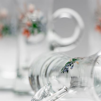 Set 6x Likörglas mit Henkel klar mit Blumenstrauß-Motiv Nr. 3