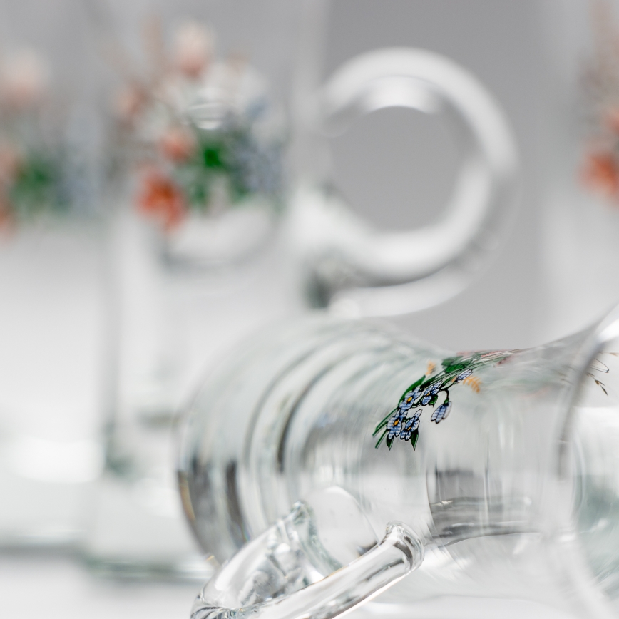Set 6x Likörglas mit Henkel klar mit Blumenstrauß-Motiv Nr. 3