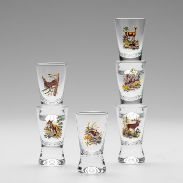 Set 6x Likörglas mit Jagdmotiv