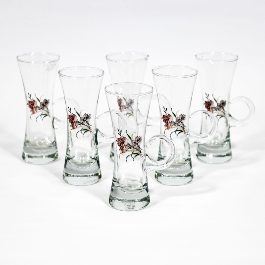 Set 6x Likörglas mit Stiel klar mit Blumenstrauß-Motiv