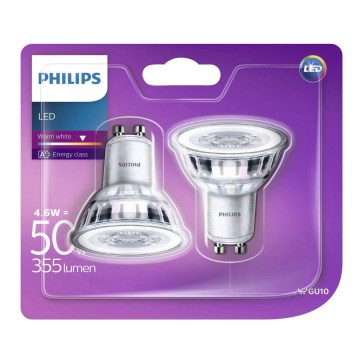 SET aus 2 LED Glühbirnen Philips GU10/4,6W/230V 2700K