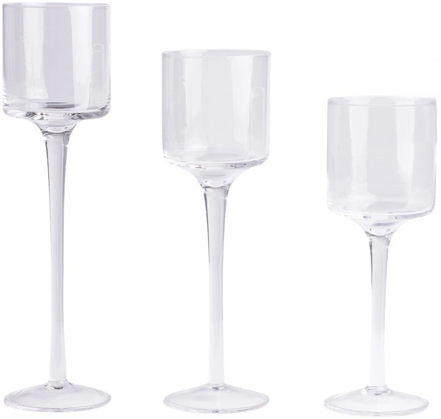 Set aus 3 klaren Kerzenhaltern