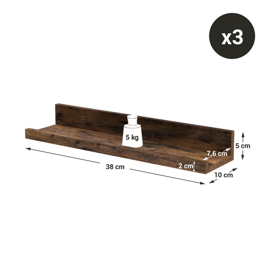 Set aus 3 Wandregalen SHELFY in braun