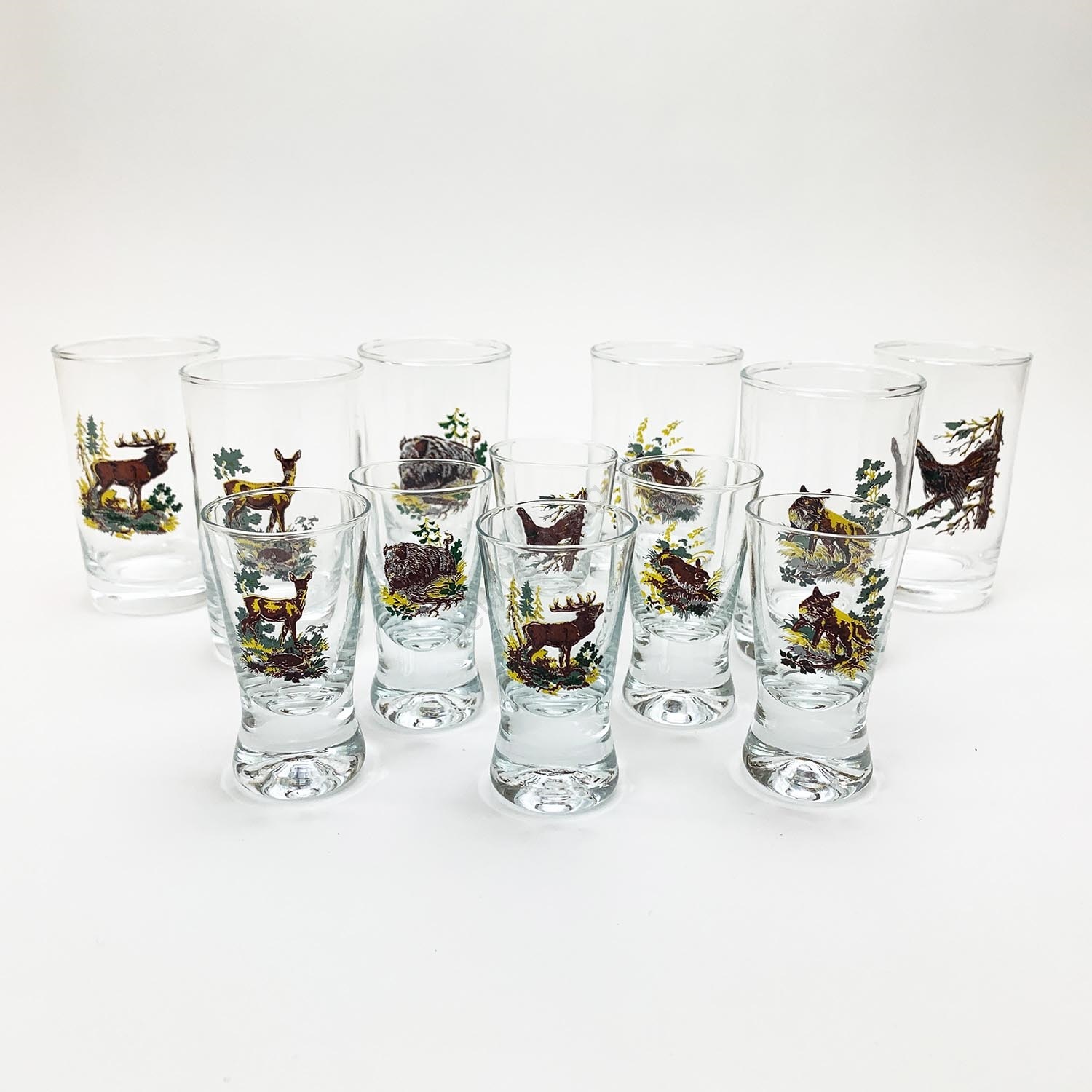 Set 6x große und 6x kleine Schnapsgläser mit Tiermotiven, klar