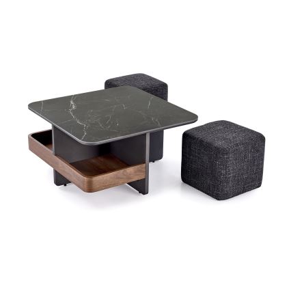SET Couchtisch KORO 70x70 cm + 2x Hocker schwarz/braun