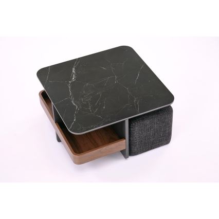 SET Couchtisch KORO 70x70 cm + 2x Hocker schwarz/braun