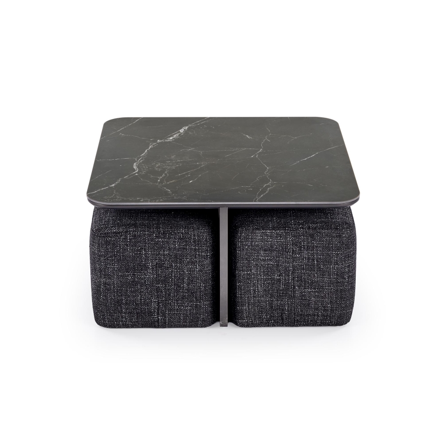 SET Couchtisch KORO 70x70 cm + 2x Hocker schwarz/braun
