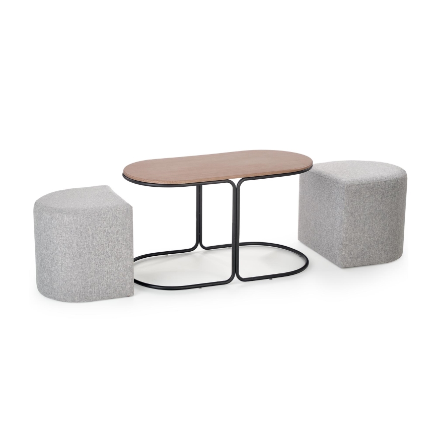 SET Couchtisch NILDO 90x45 cm + 2x Hocker braun/grau