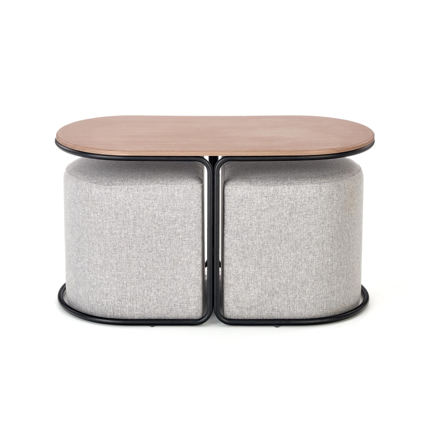 SET Couchtisch NILDO 90x45 cm + 2x Hocker braun/grau