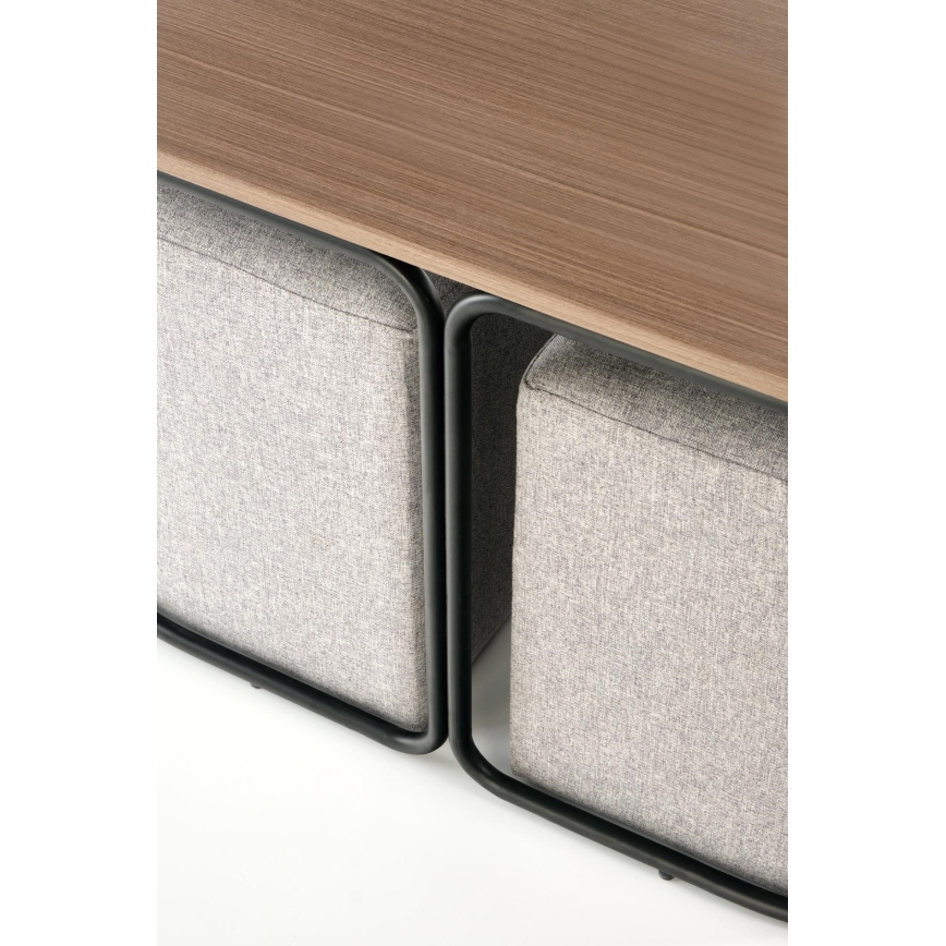 SET Couchtisch NILDO 90x45 cm + 2x Hocker braun/grau
