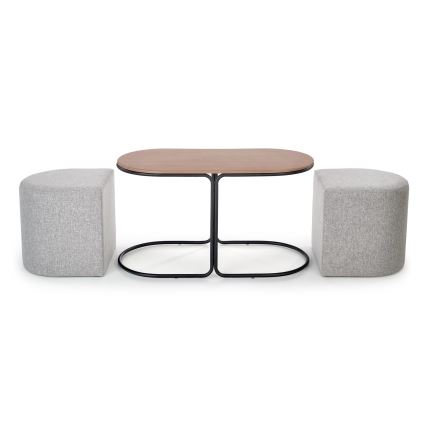 SET Couchtisch NILDO 90x45 cm + 2x Hocker braun/grau