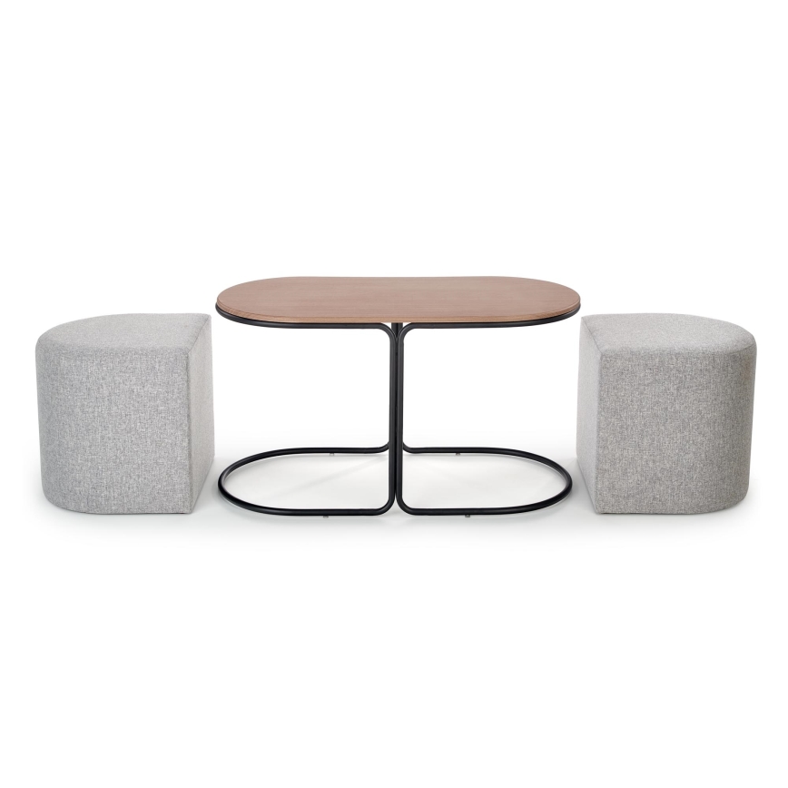 SET Couchtisch NILDO 90x45 cm + 2x Hocker braun/grau